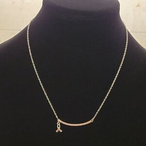 Avon Silver Necklace with Pink Hope Ribbon Charm